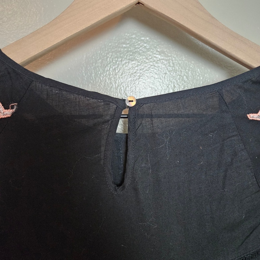 Free People Pavlo Embroidered Babydoll Mini Dress Tunic Sz S Black Ruffle - Picture 11 of 13
